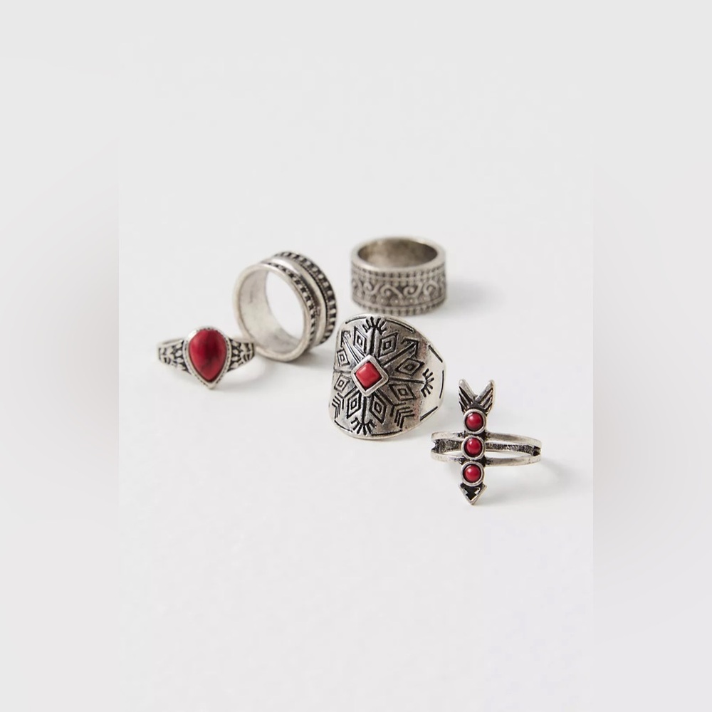 Free People Count Your Lucky Stars Ring Set Red